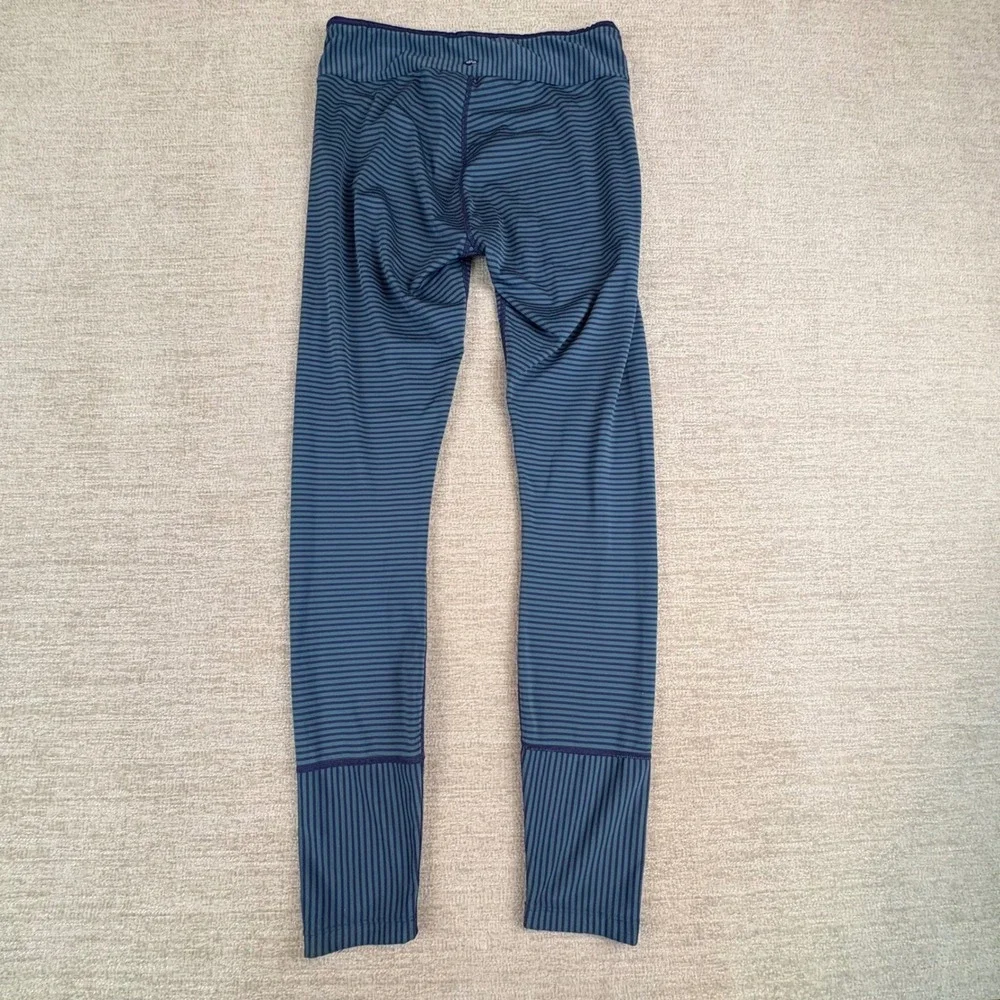 prAna Womens Sapphire Striped Athletic Leggings Medium Blue Teal Yoga Activewear
